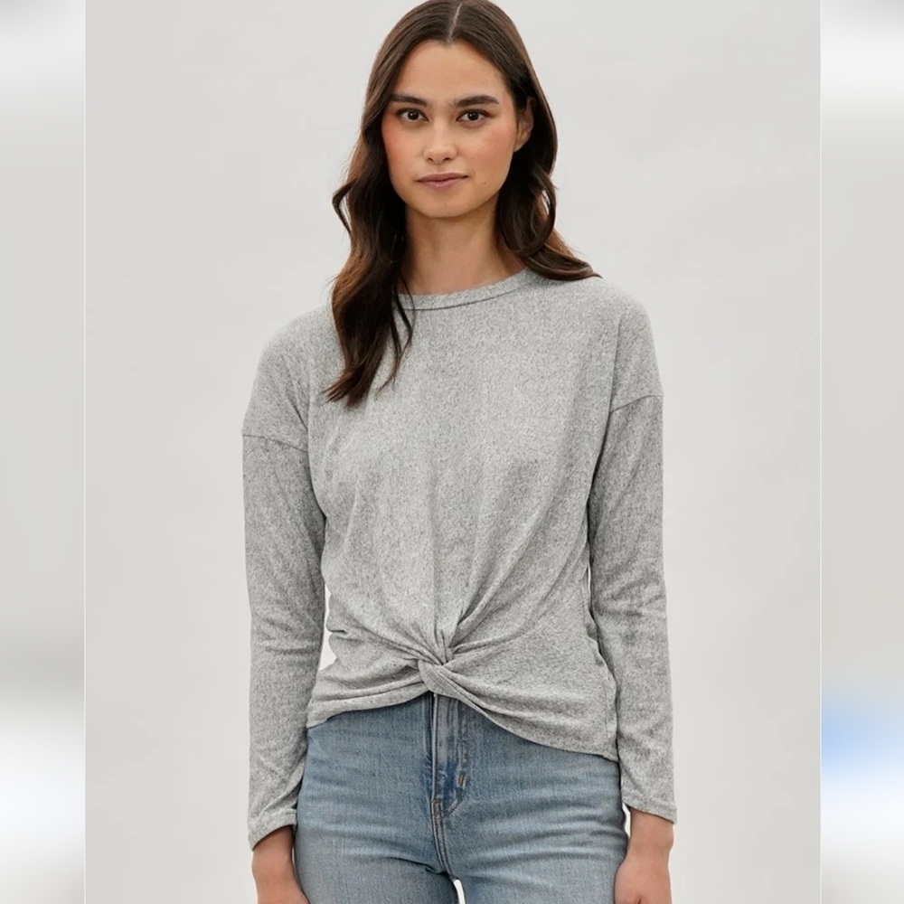 Women's Light Gray Long Sleeve Front Cinched Top - M Good Condition